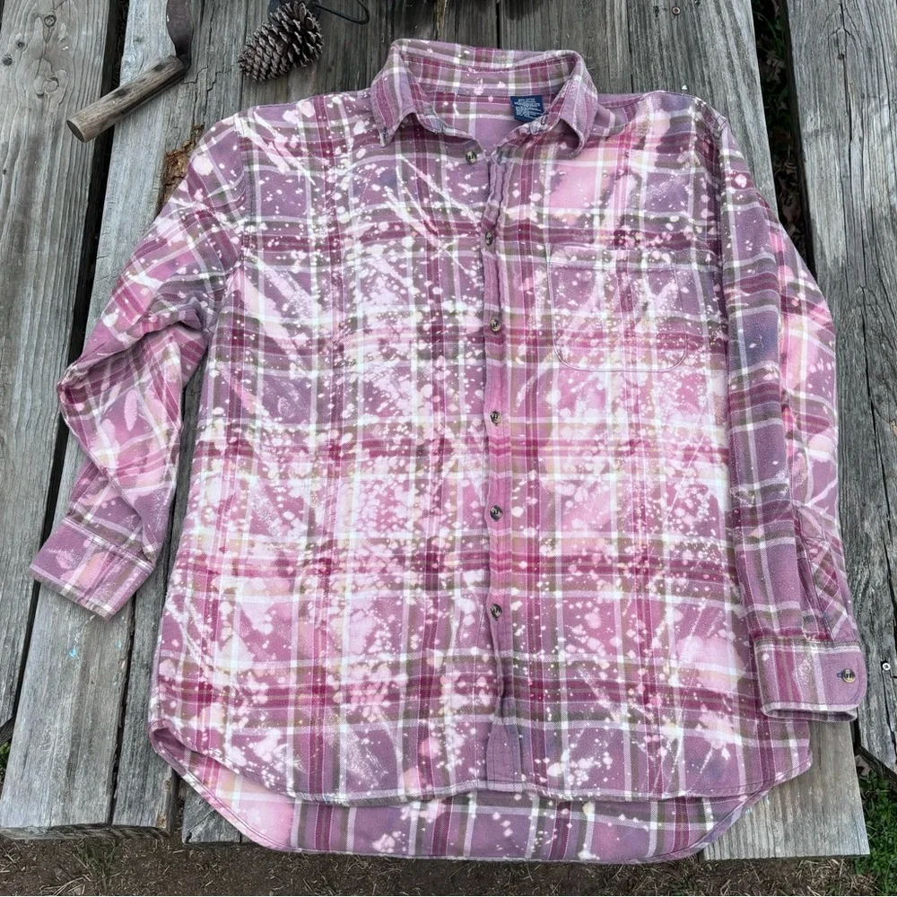 Handmade One of A Kind Bleached Out Farmgirl Flannel! - Picture 3 of 6